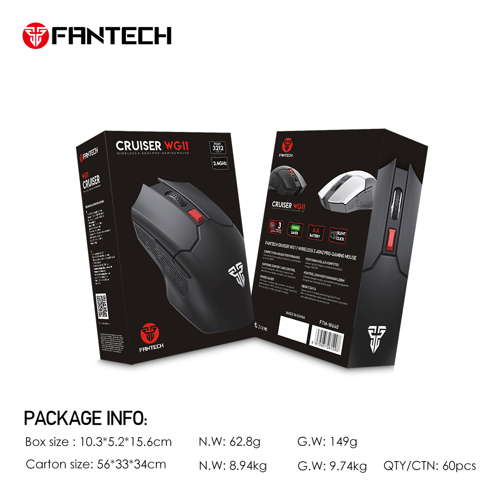 FANTECH WG11 2.4Ghz Pro Gaming Wireless Mouse 2400 DPI 6 Buttons Ergonomic Portable Mice For Laptop PC Computer Office Business. 