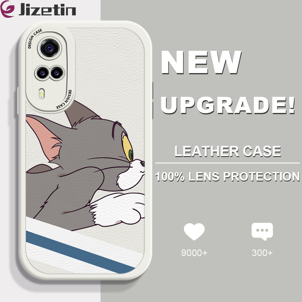 Jizetin for Vivo Y53S 4G / Y51 / Y31 2021 / Y51A 2021 Back Cover Cartoon Happy Playmate Lambskin Texture PU Leather Back For Girls Boys Soft Phone Case