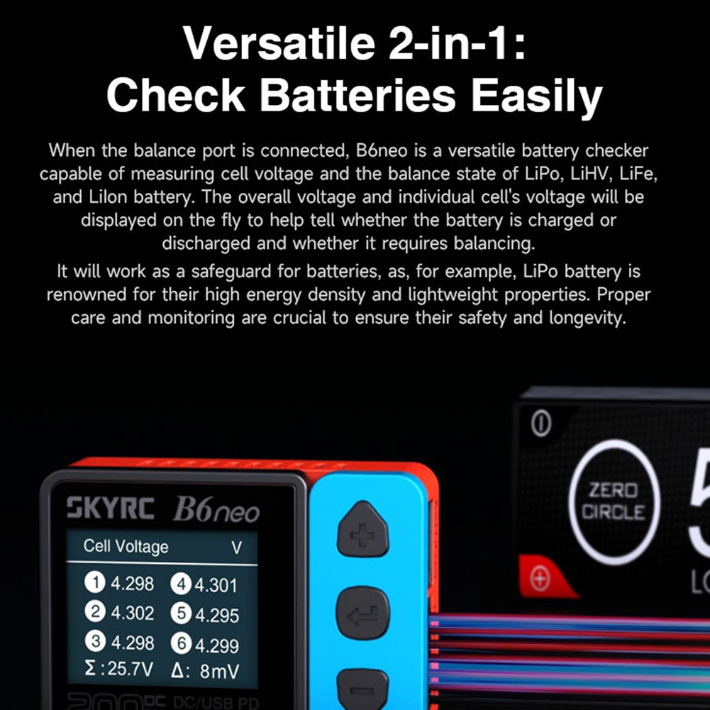 GC SkyRC B6neo Smart Charger DC 200W PD 80W 10A DC/PD Dual Input Battery Balance Charger Spare Parts SK-100198. 