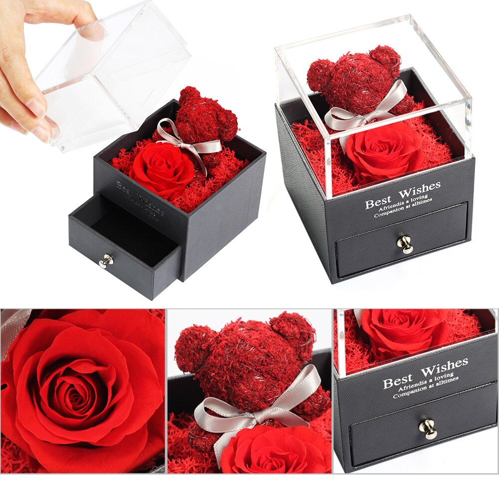 Home Decor Teddy Rose Bear Jewelry Box For Women Wedding Party Valentines Day Birthday Christmas Gift Eternal Rose Dorpshipping. 