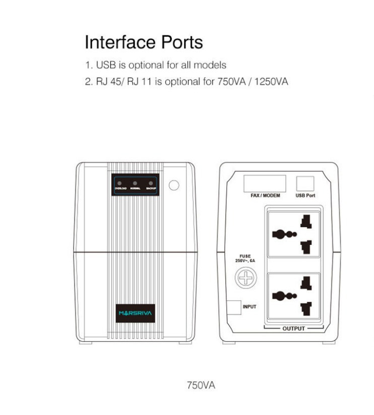 Marsriva MR-UF750 750VA / 375W Smart Line-Interactive UPS. 