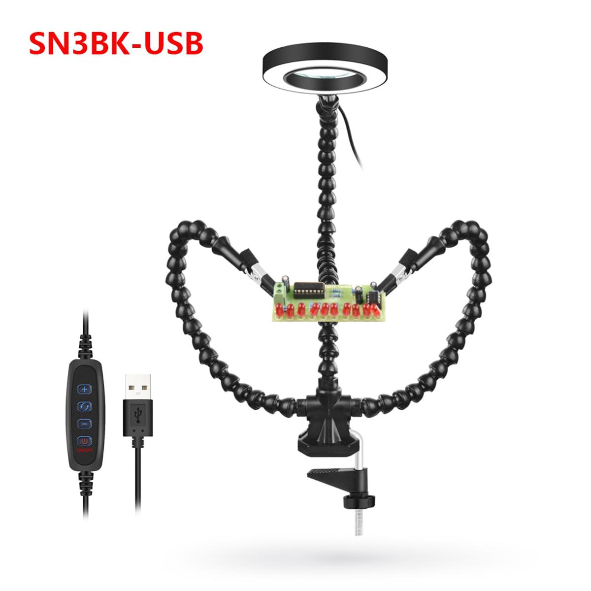 NEWACALOX Tabletop Clamp Base Helping Hands Soldering Third Hand Tool with 3X LED Illuminated Magnifying Glass PCB Board Holder