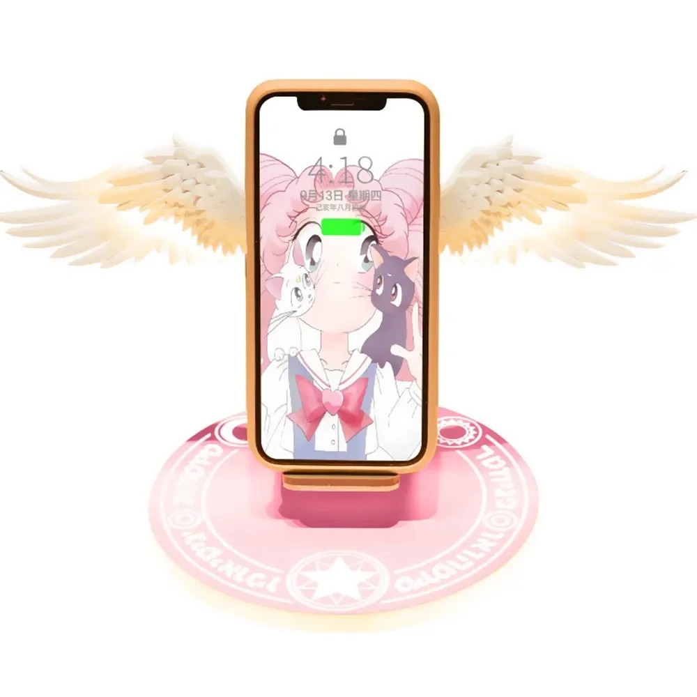 Wireless Charger Creative Angel Wings QI 10W Phone Fast Charge Movable Wing Shape with Breathing Light and Music Function Gift. 