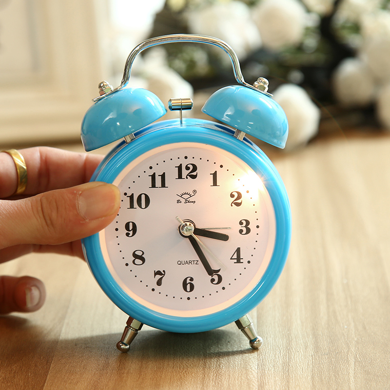 Classic Double Metal Bell Desk Table Loud Alarm Clock with Night Light Function. 