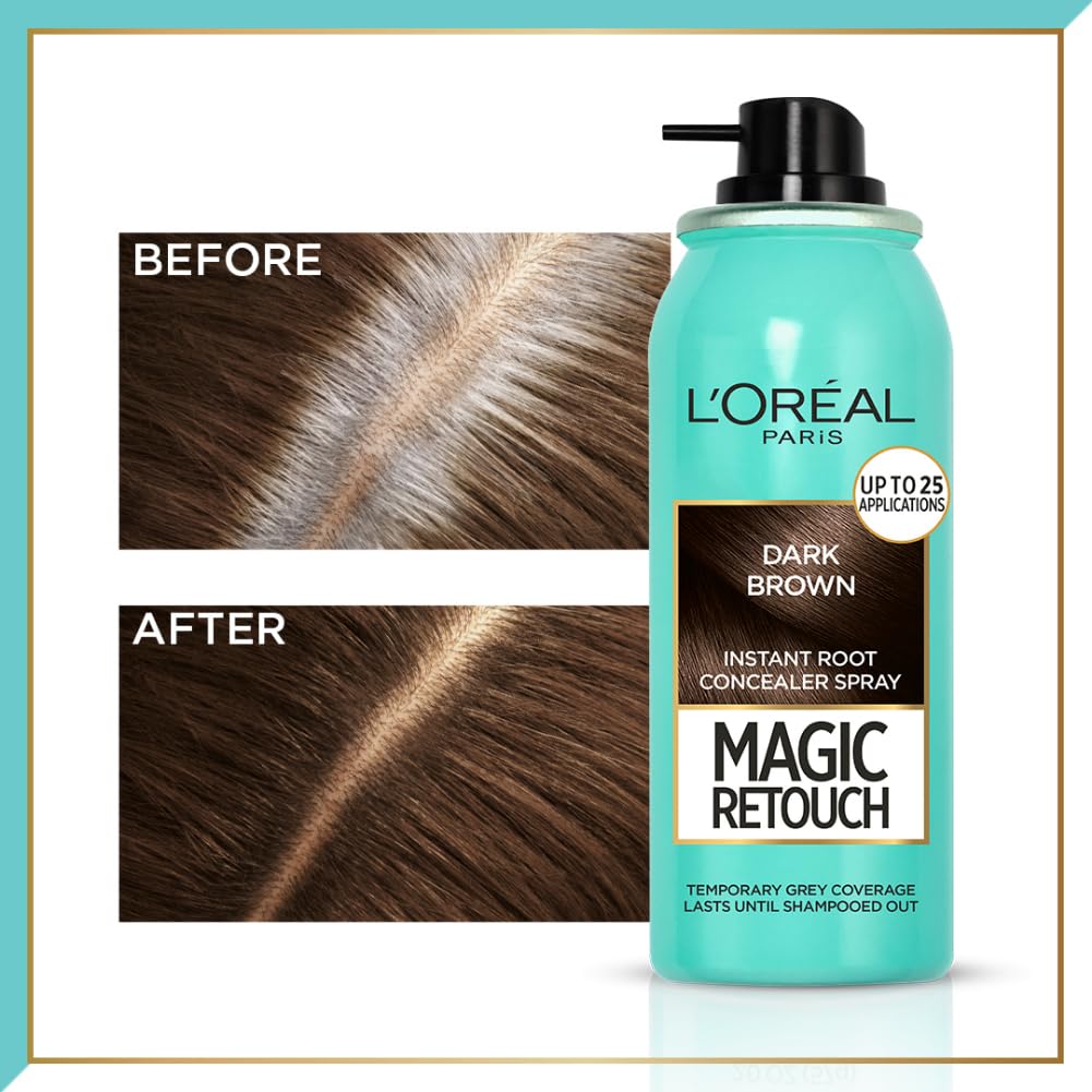 L'Oreal Paris Instant Root Concealer Spray, Ideal for Touching Up Grey Root Regrowth, Magic Retouch, 2 Dark Brown, 75ml. 