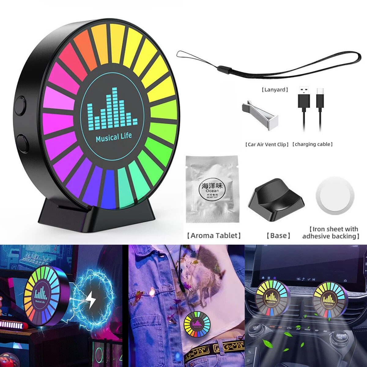 Car 256 Colors Music Rhythm Lamp Air Freshener RGB Atmosphere Light Auto Interior Perfume Diffuser Fragrance Accessorie Magnetiz