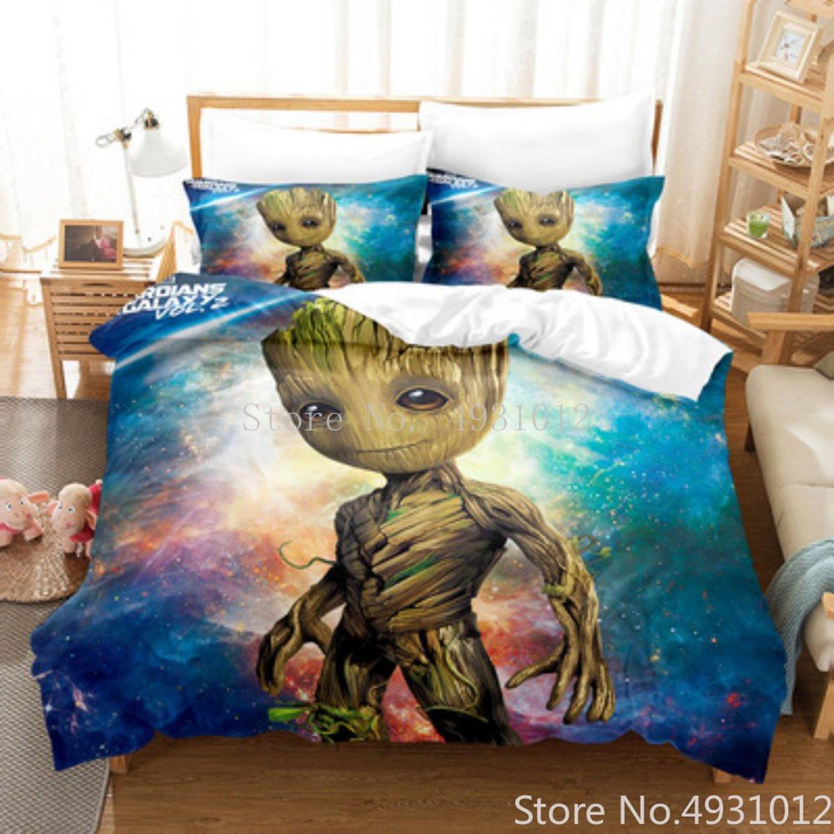 Avengers Hero Series Groot Bedding Set Digital Print 3Pcs Duvet Cover Pillowcase Home Textile Single Double King Bed Size