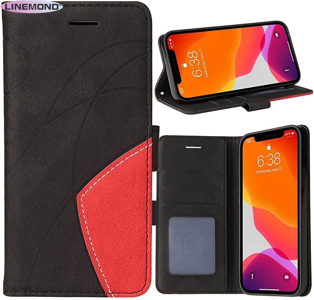 Wallet Case for Motorola Edge 20 Lite, Splicing Matching PU Leather Flip Case with Kickstand for Moto Edge 20 Lite, Red. 