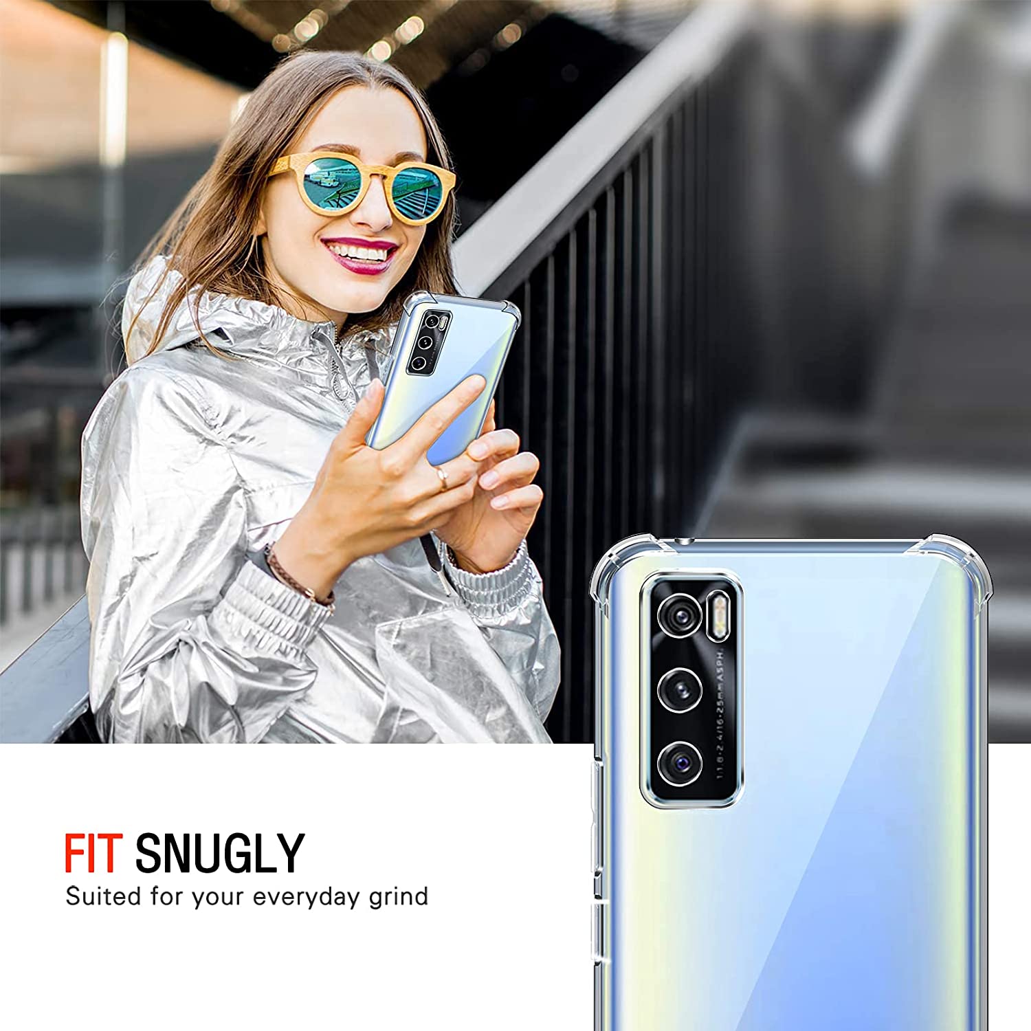 For Vivo V20 SE Back Cover Shockproof Transparent Soft TPU Silicone Protector Phone Case with Shock Absorption Bumper Corners. 