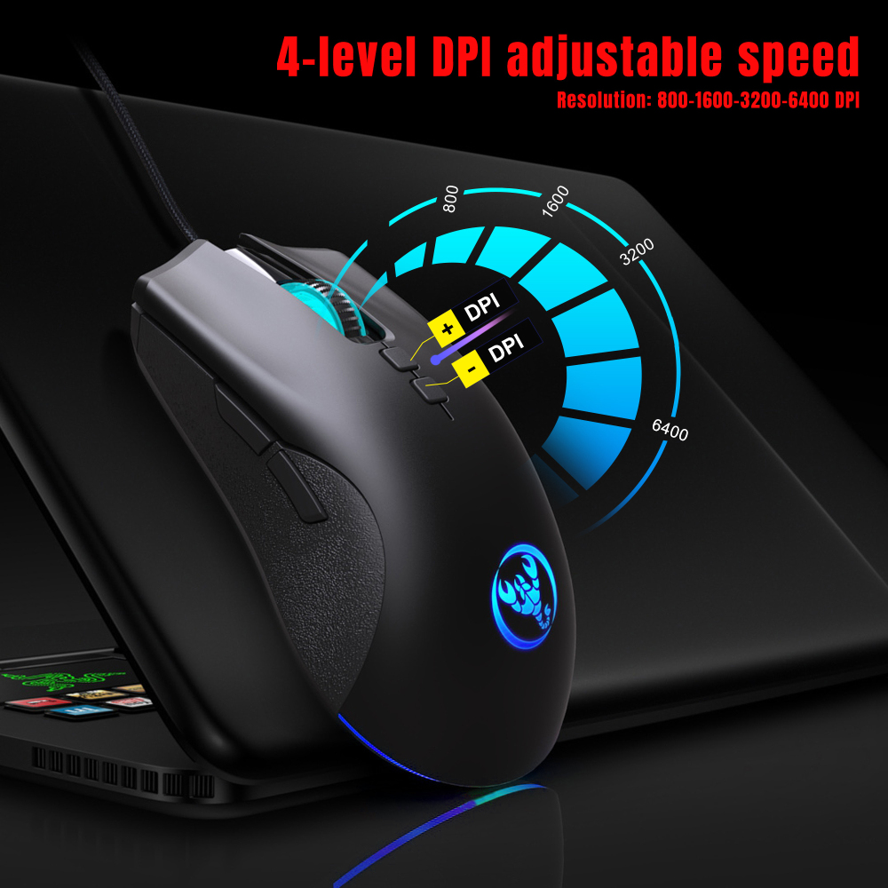 A883 Colorful Luminous 7D Gaming Mouse Gaming Wired Mouse 6400dpi Adjustable Support Macro Programming Gaming Mouse For PC. 