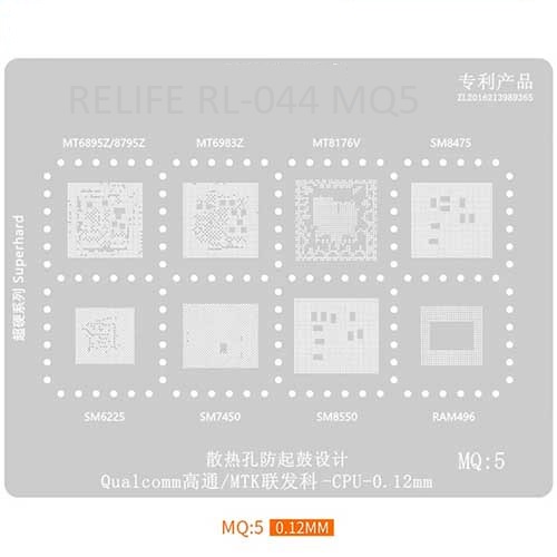 MQ5 BGA Reballing Stencil for MT6895Z/MT8795Z/MT6983Z/MT8176V/SM8475/SM6225/SM7450/SM8550/RAM496 QUALCOMM MTK CPU
