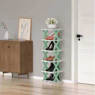 5-Tier Small Tall narrow vertical shoe rack,Stackable Free Standing Shoe Rack,Space Saving Furniture Shoe Storage Organizer. 