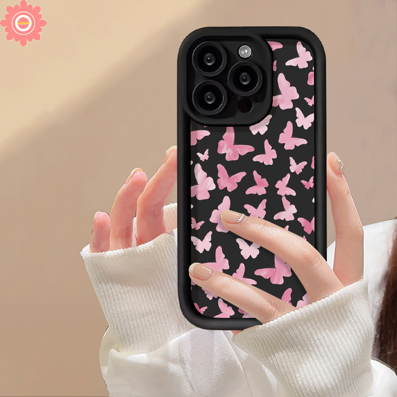 Dreamy Fresh Pink Floret Butterfly Soft Case For Realme 11 9i 8i 5i 6i 5s 7i C15 C25 C35 C53 C30 C51 C17 C21 C12 C11 C25Y C33 C20 C55 C31 C21Y C20A Narzo 50 N53 Vintage Flower Cover. 