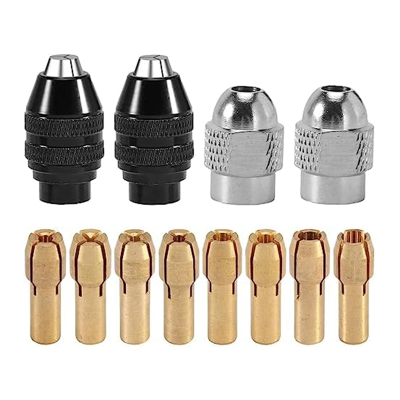 12 Piece 0.8-3.2mm Keyless Drill Chuck Collet Set 1/32 to 1/8In Replacement Metal Rotary Tool Sanding Drum 8 Sizes, Drill Tool Set