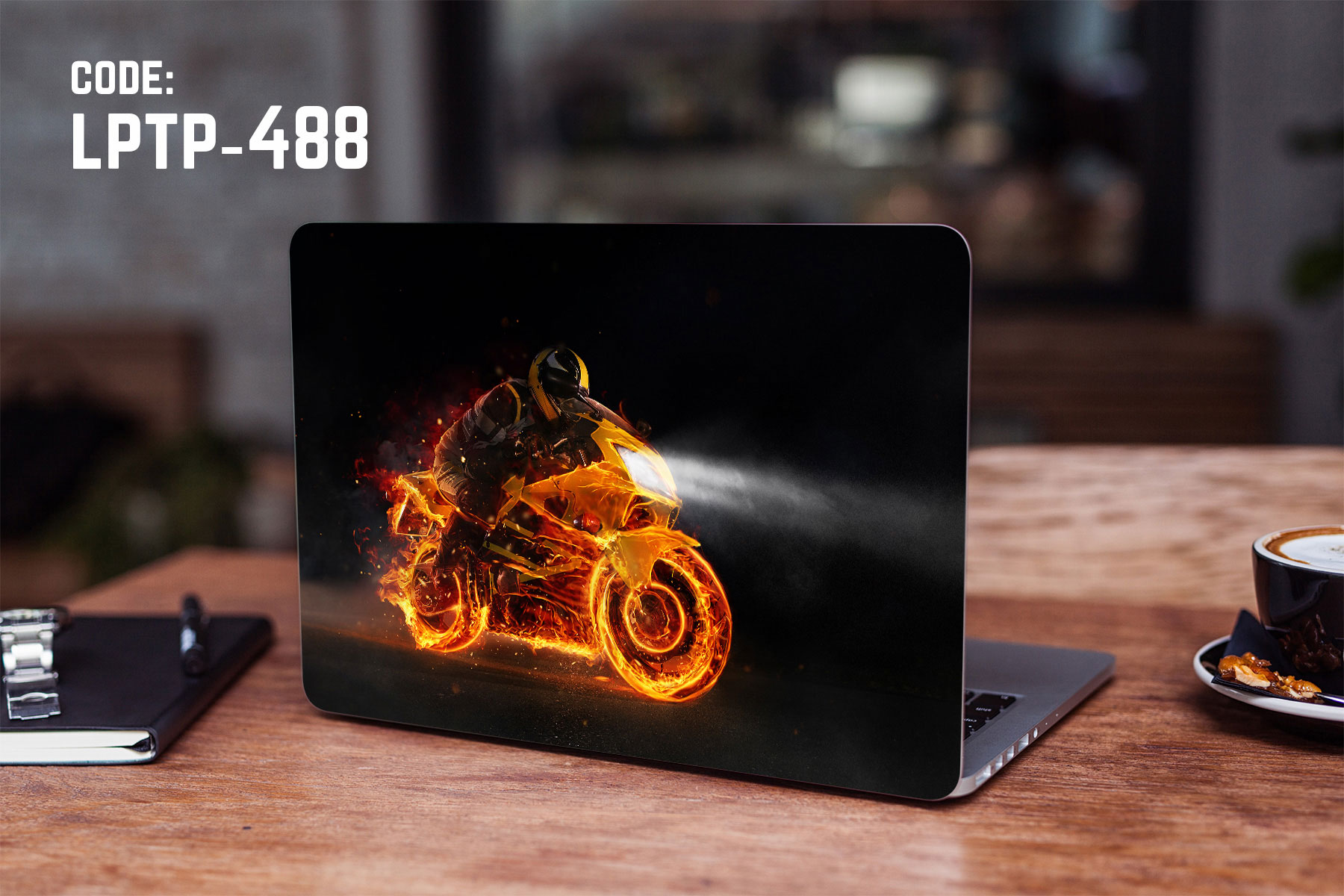 LPTP-488 Super-Sport Fire Motorbiker In Darkness premium quality laptop sticker. 