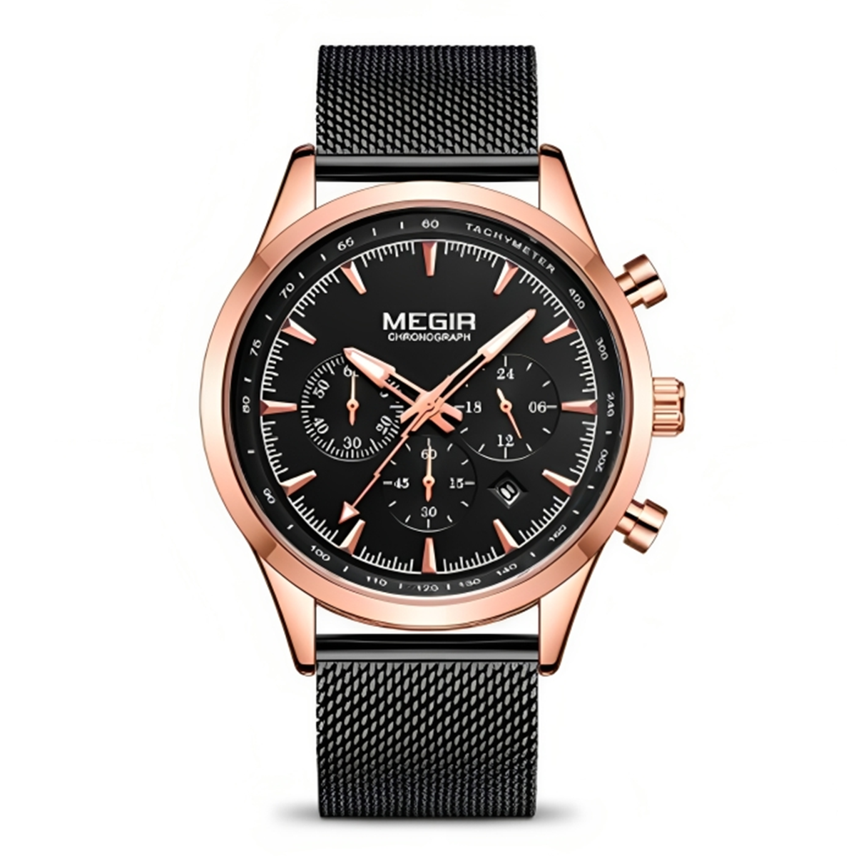 MEGIR WATCH MS2153 for Men (Rose gold case and black mesh band)