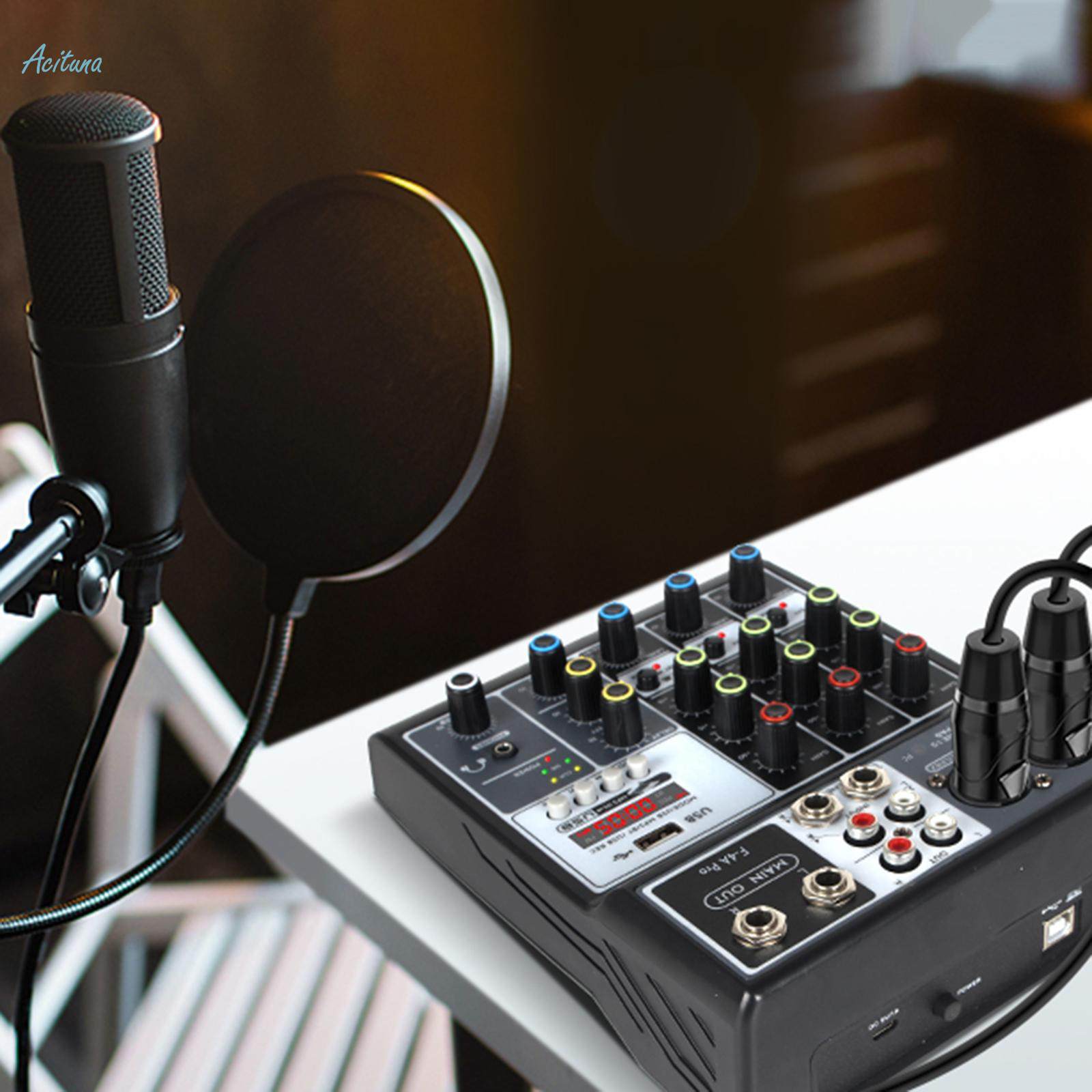 4 Channel Audio Mixer Reverb Delay Effect Portable Sound Board Console System for Studio Recording. 