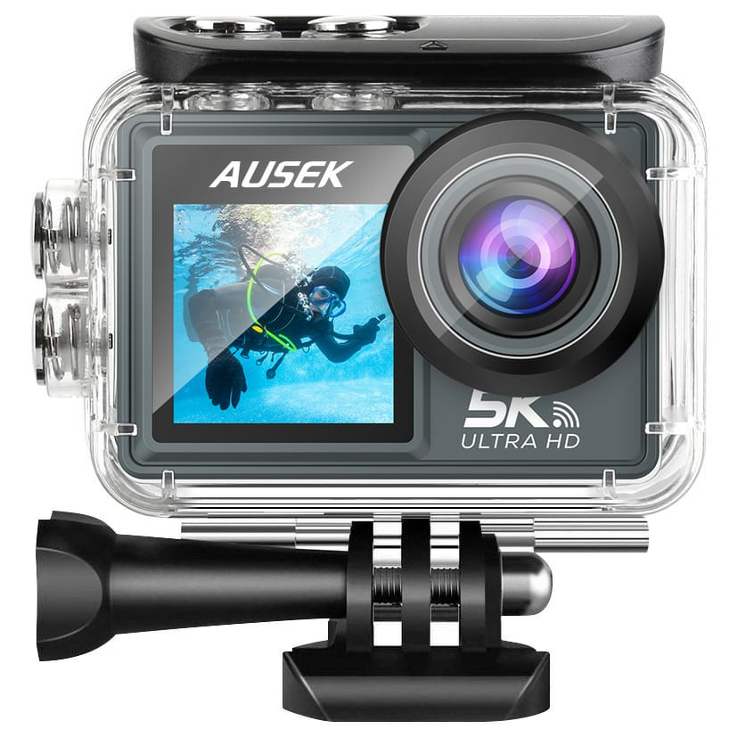 Ausek AT-M40R 5K Ultra HD Dual Screen 5K/4K Waterproof Action Camera Wireless Microphone Supported With Remote and Mic. 