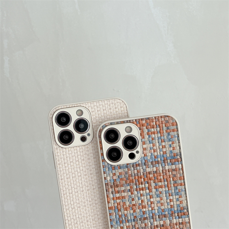 Luxury Grid Grid Cloth Woven Breathable Colour Phone Case For iPhone 15 14 13 12 11 Pro Max X XR XS Max SE 2 7 8 Plus Soft Cover. 