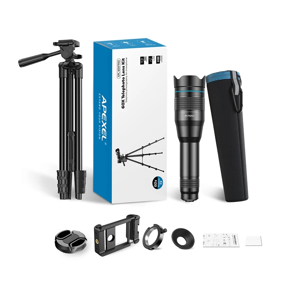 APEXEL 60X Mobile Phone Telescope Lens Astronomical Telephoto Zoom Lens with Extendable Tripod for IPhone Samsung All Smartphone. 