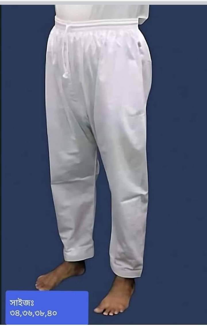 White Color Islamic Items Comfortable Solid Cotton Regular Fit Loose Pajama for Men. 