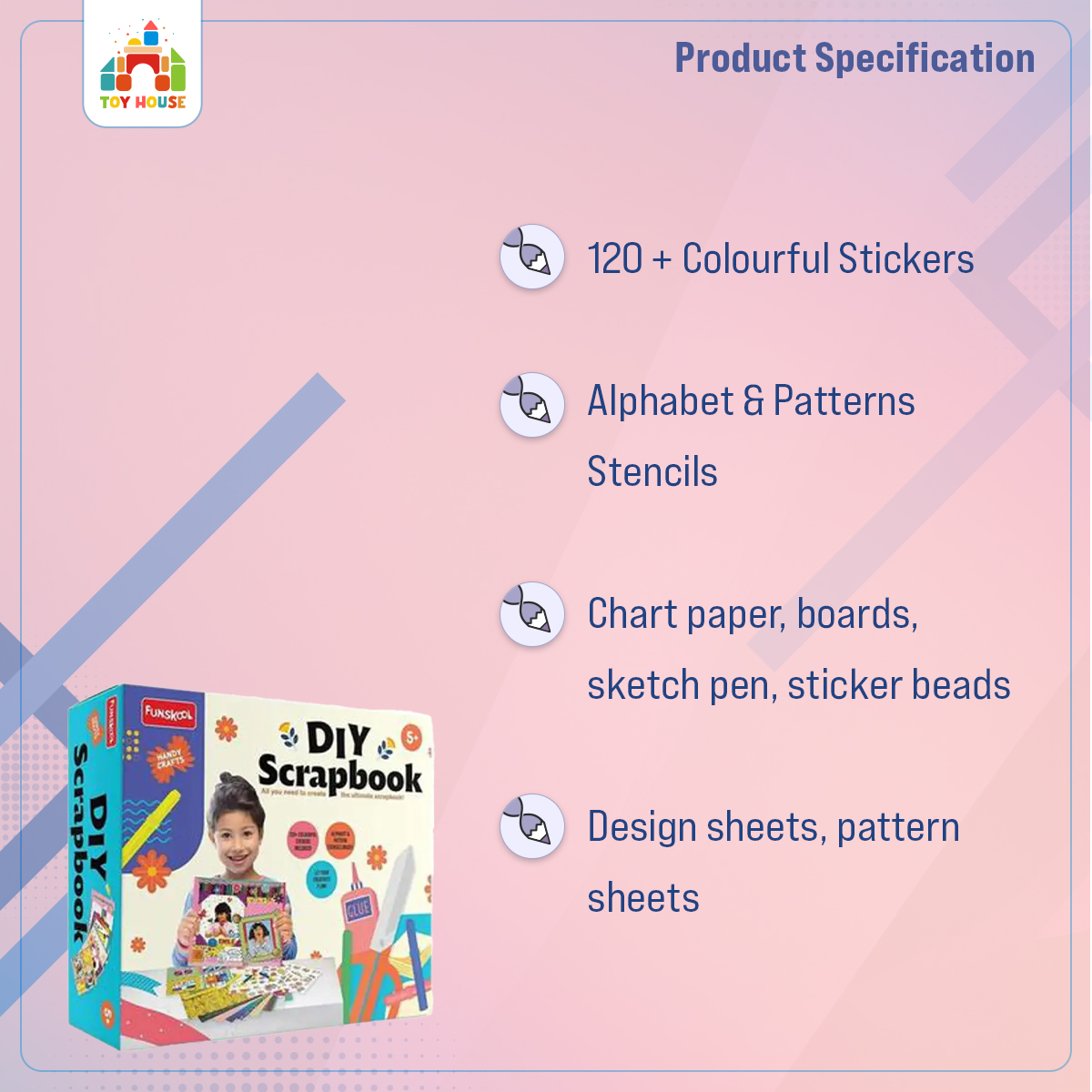 FUNSKOOL Handycrafts - Scrapbook kit DIY Scrapbook  Stick Sketch Design and More 5 Years + Art and Craft kit. 