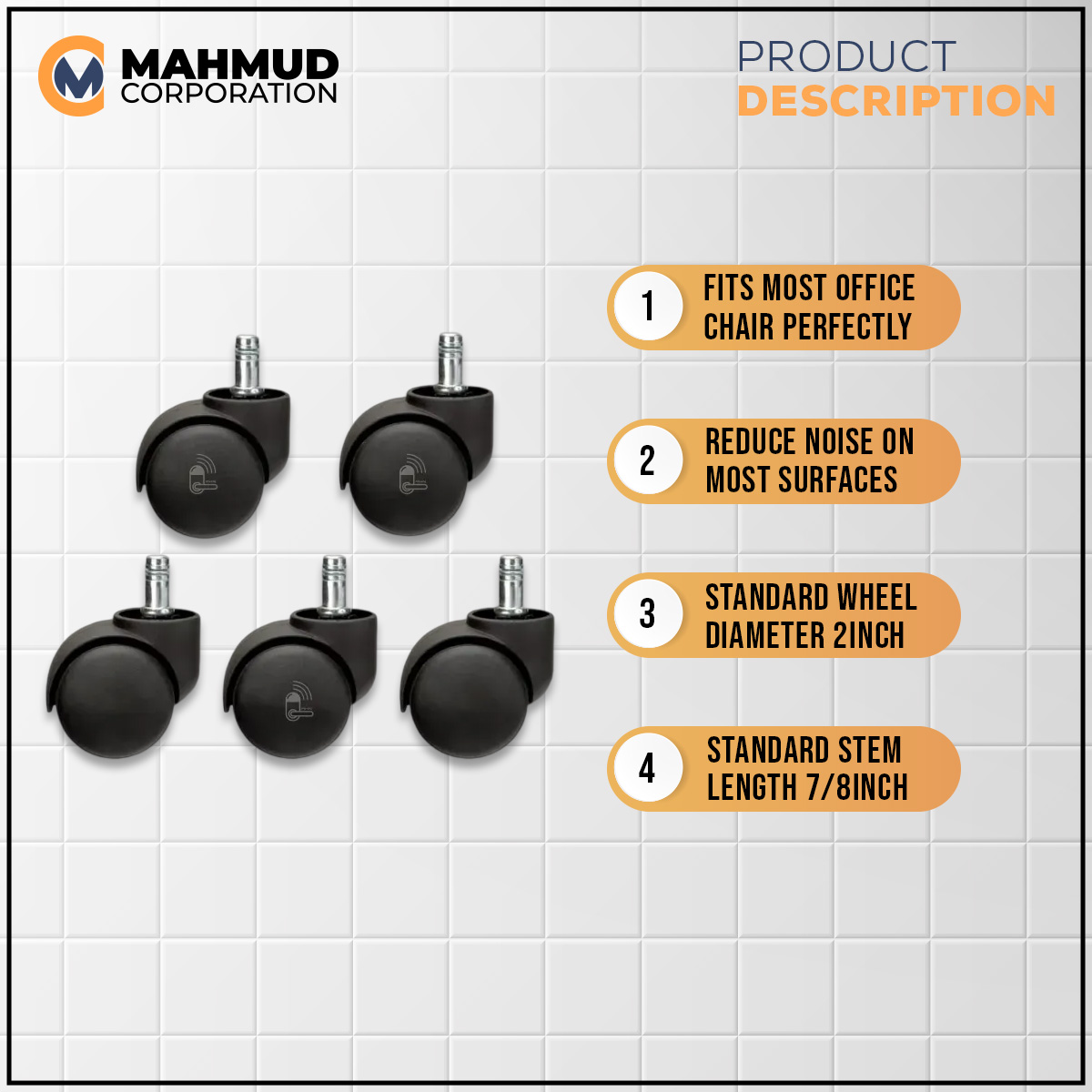 1 Set (5 Pis) Wheels For Home Office Computer Chair Caster Wheel Push System. 