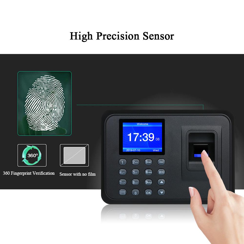 Migeet Biometric Fingerprint Attendance Machine Software-free 2.4" TFT LCD Display USB Employee Checking-in Reader Time Clock Recorder Spanish Version DC 5V/1A US Plug. 