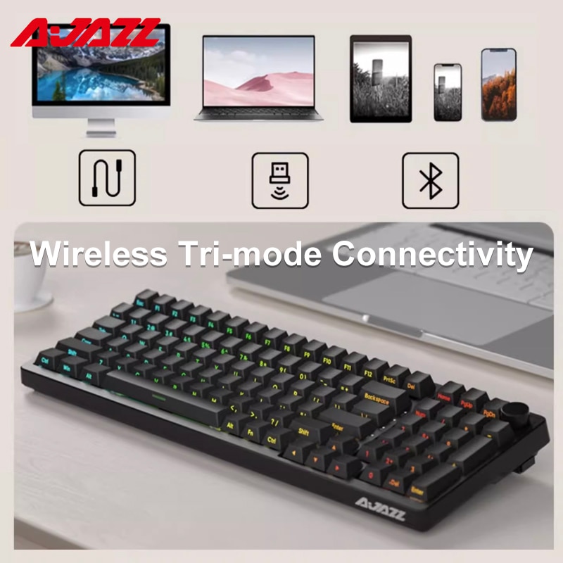 AJAZZ AK992 Mechanical Keyboard Bluetooth 2.4G Wireless RGB 100 Keys Hot Swap Ergonomic USB Keyboards For pro Gamer Laptop PC. 