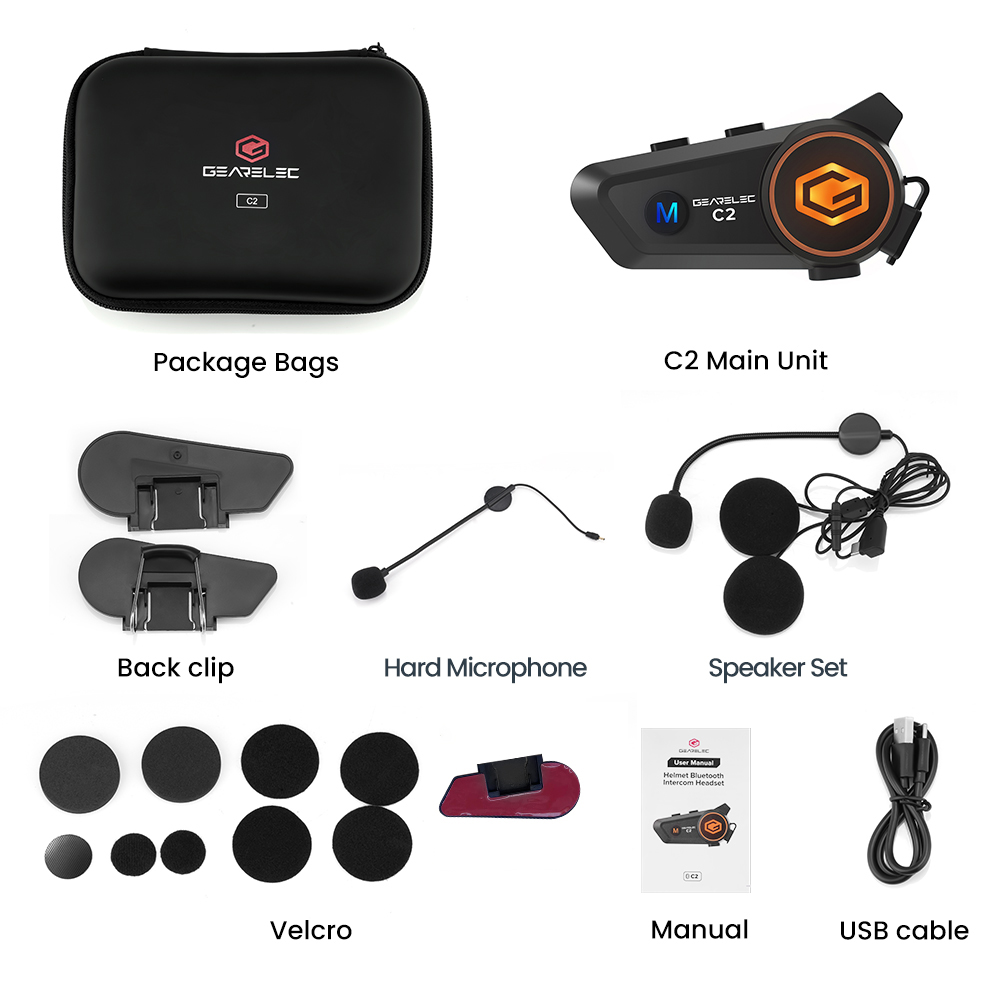 GEARELEC C2 Motorcycle Helmet 5.3 Bluetooth Intercom Headset 50m 2-Rider IP67 Waterproof BT Wireless Communication Multicolor. 