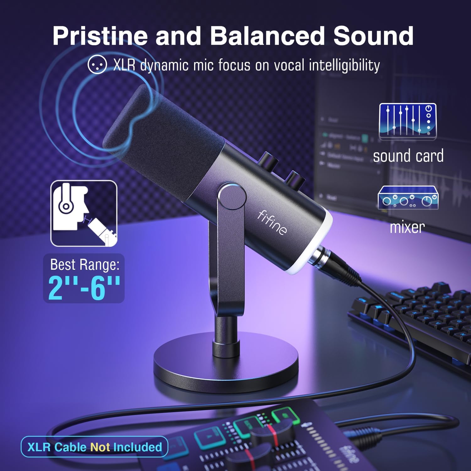 FIFINE AM8 Dynamic Microphone with RGB Control Headphone Jack Mute, MIC for PC Gaming Recording Streaming Easy to Use. 