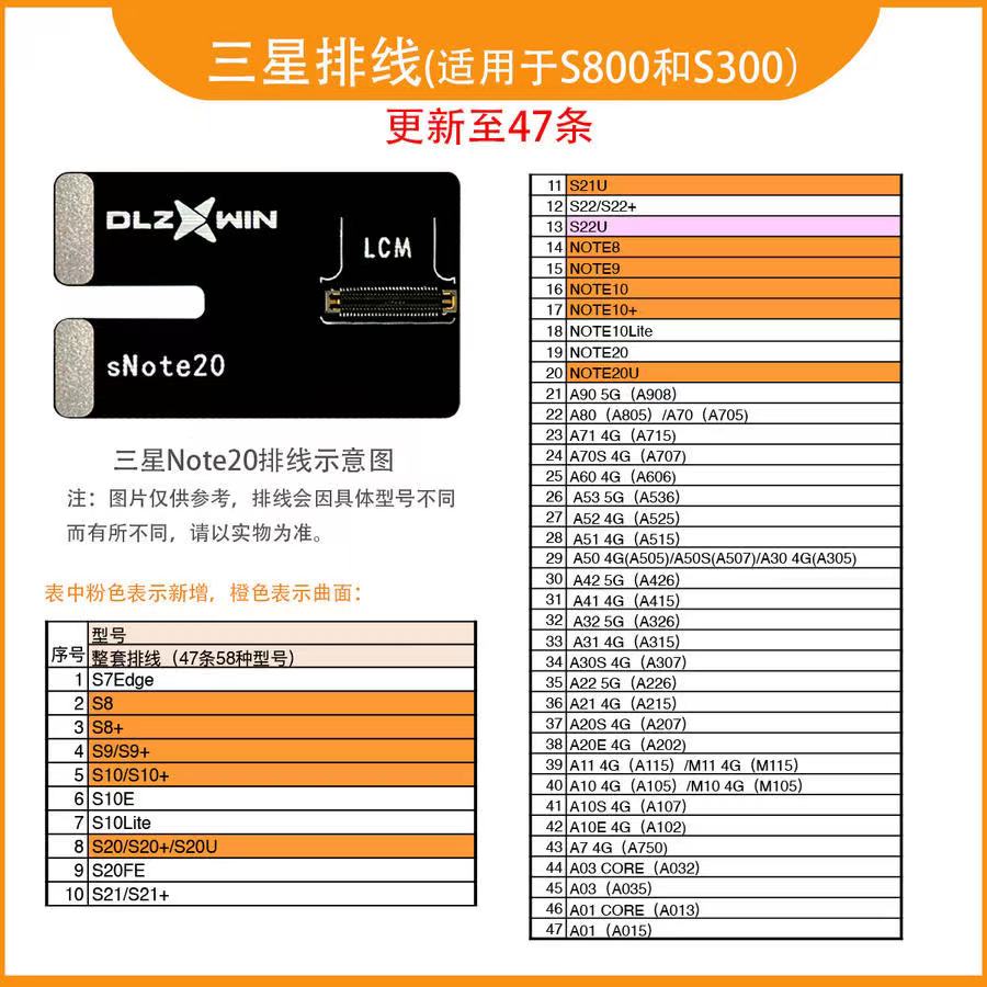 LCD Screen Tester Flex Cable For sTestBox DL S300 S800 Samsung S8 S9 S10 Note8 Note9 Note10 Note 20 S22 Ultra. 