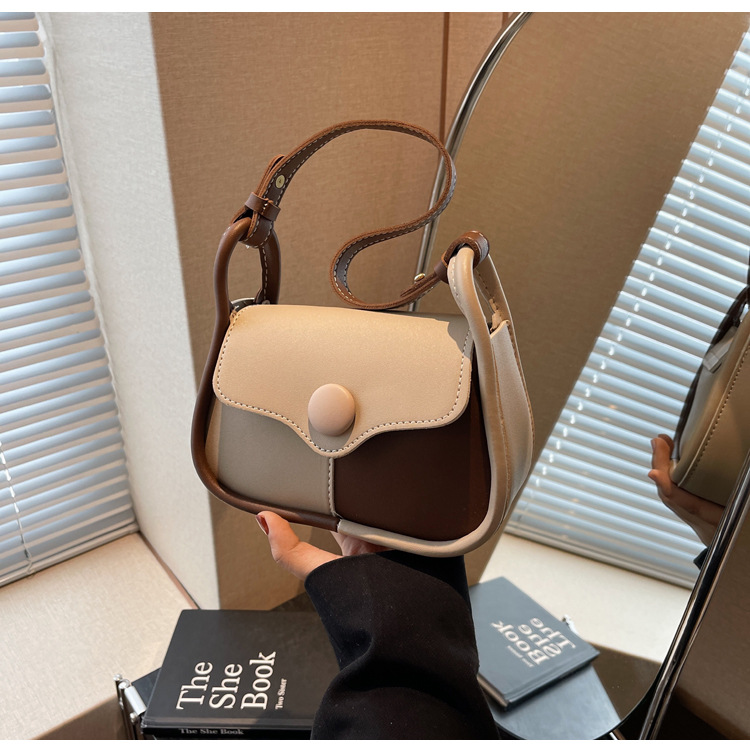 2024 Spring Japanese and Korean Small Bag Women's Advanced Texture Shoulder Bag Contrast Color Tide Underarm Bag Special-Interest Design Messenger Bag. 