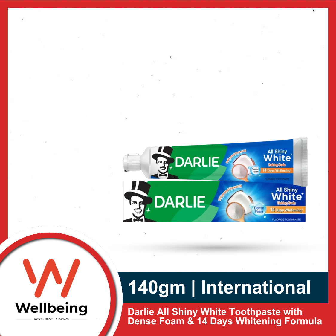 Darlie All Shiny White Baking Soda Clean Fluoride Toothpaste with Dense Foam & 14 Days Whitening Formula 140gm