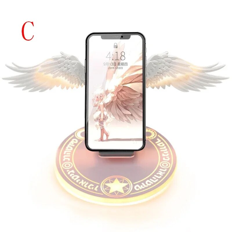 Wireless Charger Creative Angel Wings QI 10W Phone Fast Charge Movable Wing Shape with Breathing Light and Music Function Gift. 