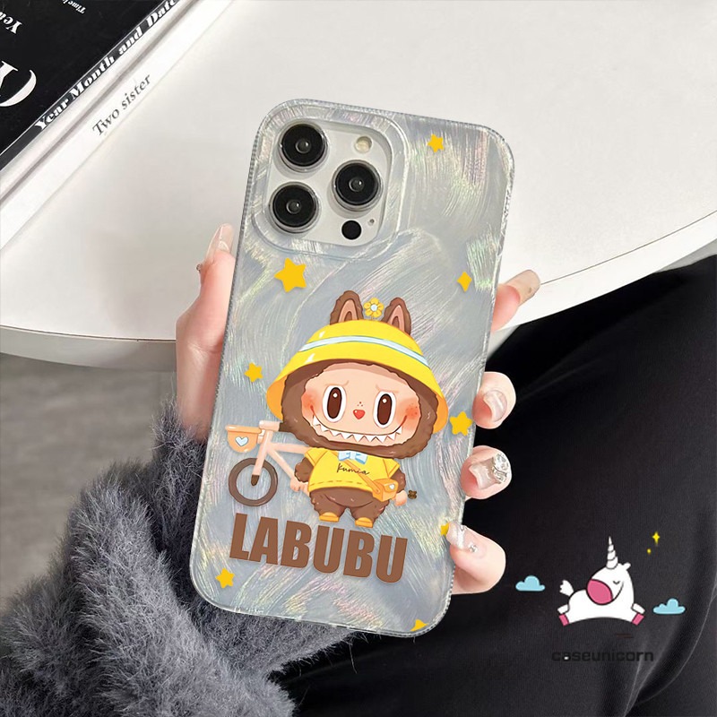 Cartoon Cute Pop Mart Labubu Case For Realme 5i 11 5 7 9i 5s C15 C51 C20 C67 Note 50 C25 C35 C17 C53 C21 C11 C30 C31 C21Y C12 C55 C33 C3 C25Y C25s Luxury Couples Feather Yarn Cover. 