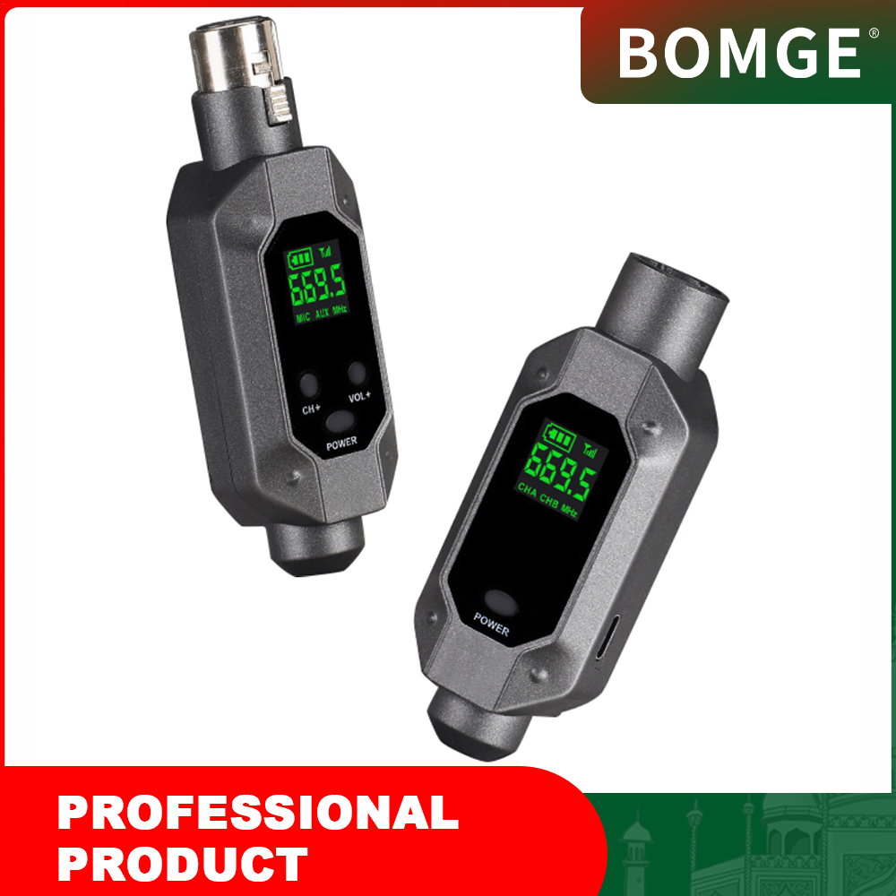 BOMGE UHF Wireless XLR Transmitter and Receiver& Wireless Guitar Transmitter Receiver,Rechargeable Mic Adapter 16 Channels 164ft Range for Dynamic Microphone,Audio Mixer,Electric Guitar Bass