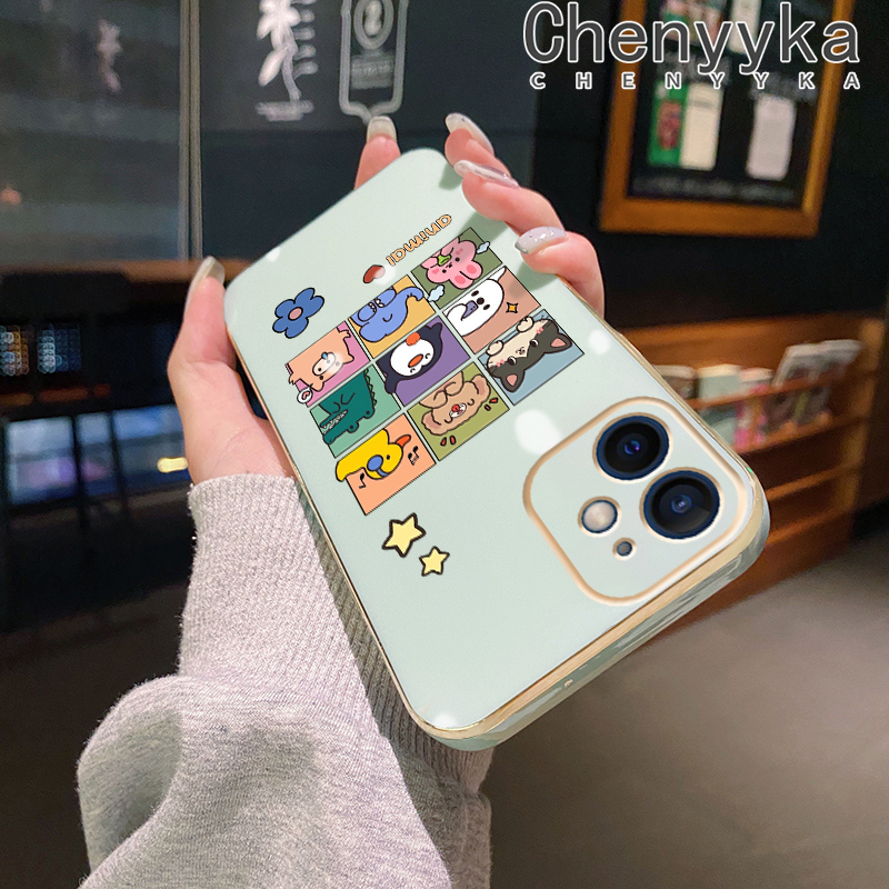 Chenyyka Case For iPhone 6 6s 6 Plus 6s Plus Case Cartoon Cute Animal Pattern New Design Luxury Plating Phone Cases Side Edge Pattern Shockproof Soft Case Full Cover Camera Protection Case. 