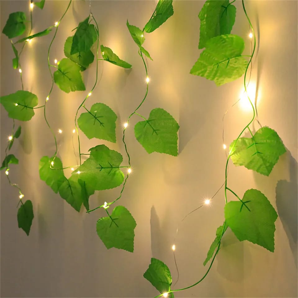 Enchanting LED Flower String Lights with Lush Green Leaves: 15 Feet of Indoor/Outdoor Fairy Lights/367. 