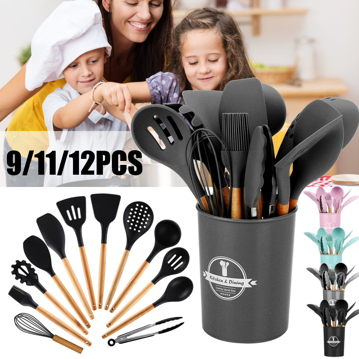 9 11 12pcs Silicone Kitchen Kitchen Utensils Set For Nonstick Pan 4 Color 11pcs Black Buy Online At Best Prices In Bangladesh Daraz Com Bd