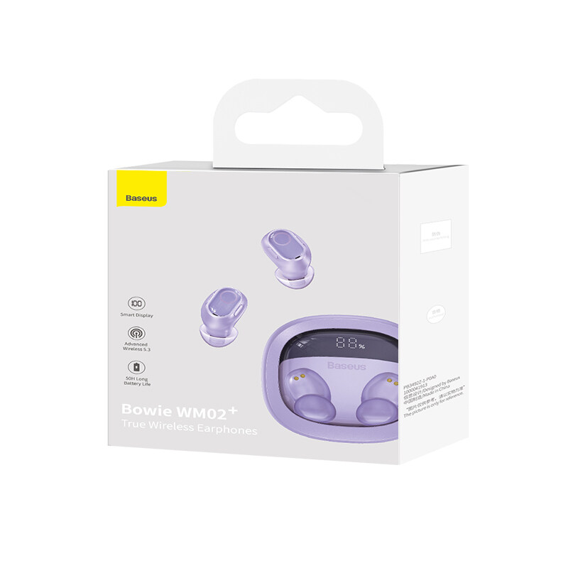 Baseus Bowie WM02+ Wireless Bluetooth Earphone Transparent Case With Smart Display Wireless Earbuds With Mic Touch Control App Support Low-Latency Earphone. 