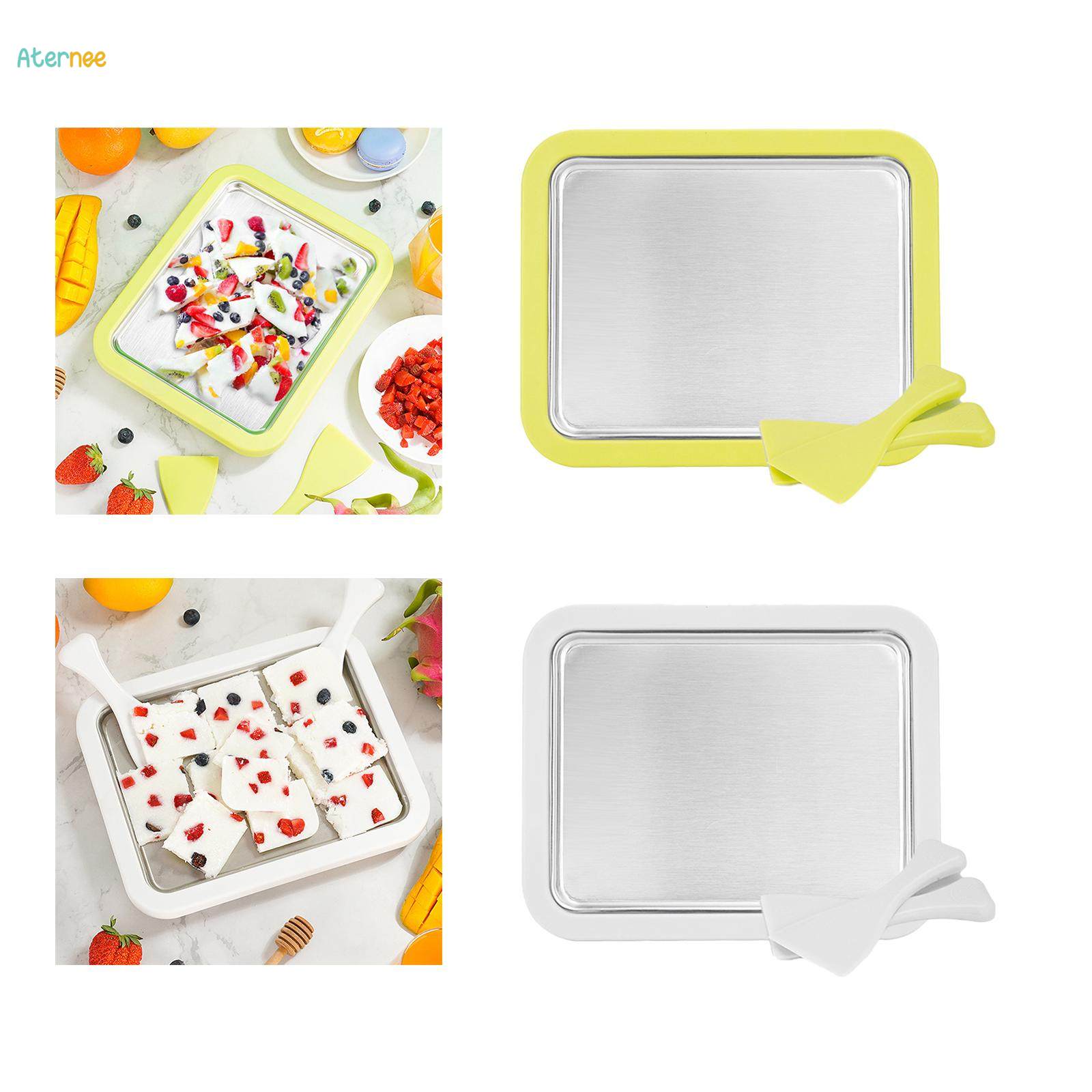 DIY Ice Cream Maker Roller Pan with 2 Scrapers Yoghurt Frying Machine Stainless Steel Freezer Pan for Parent Child Activities Summer Durable. 