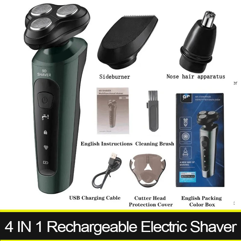 4 IN 1 9D Rechargeable Electric Shaver for Man USB Rechargeable Trimmer Car-mounted High-power Full-body Wash Beard Knife Rechargeable Razor