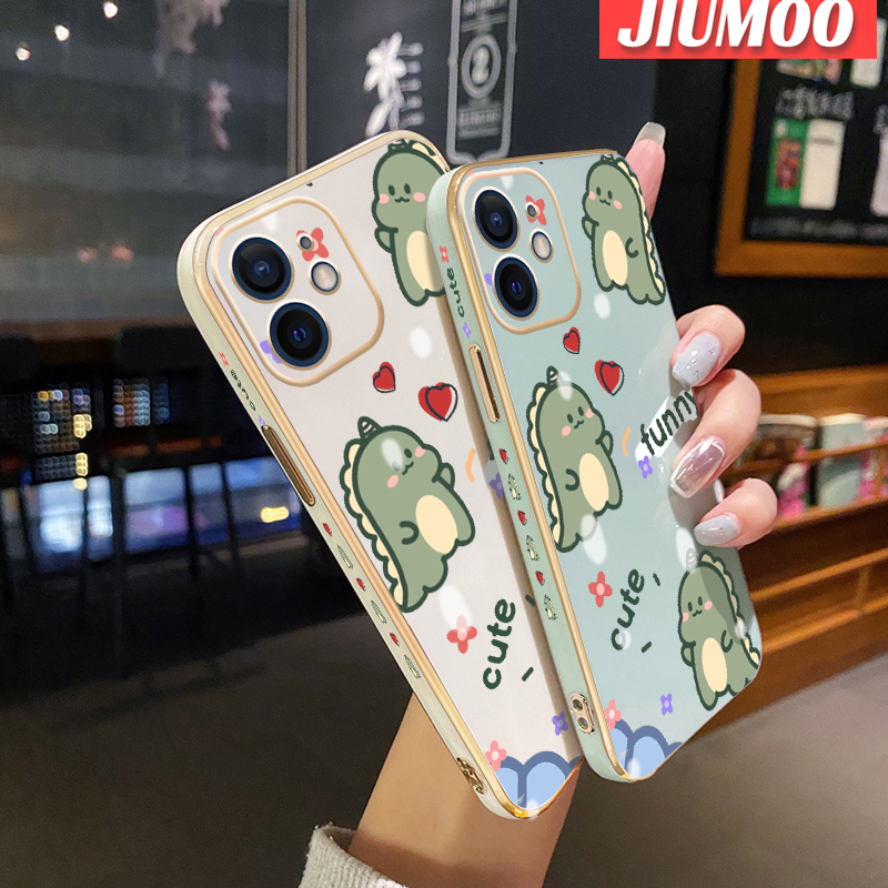 JIUMOO For Xiaomi Poco M5 Case Cartoon Cute Dinosaur New Luxury Plating Phone Cases Square Edge Pattern Shockproof Soft Case Full Cover Camera Lens Protection Shell. 