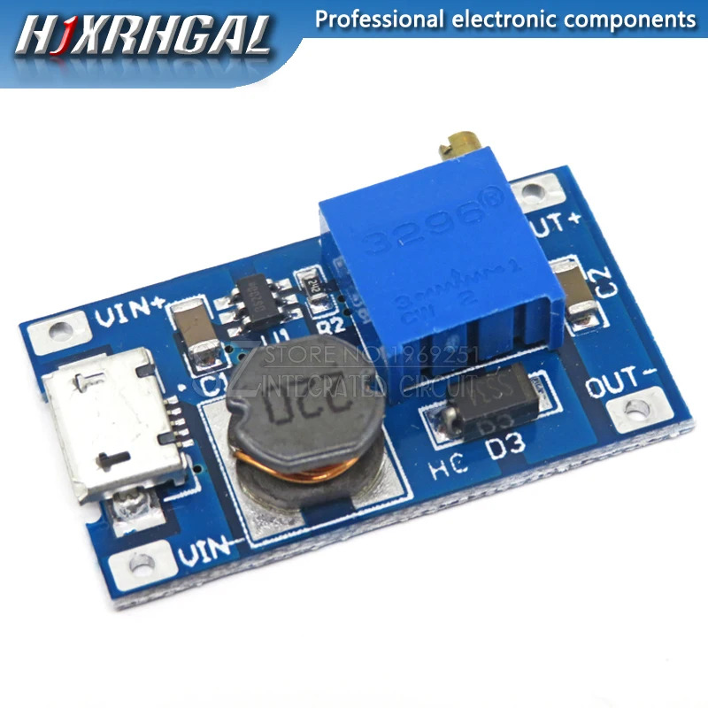 5PCS DC-DC Adjustable Boost Module 2A Boost Plate 2A Step Up Module with MICRO USB 2V - 24V to 5V 9V 12V 28V MT3608 LM2577. 