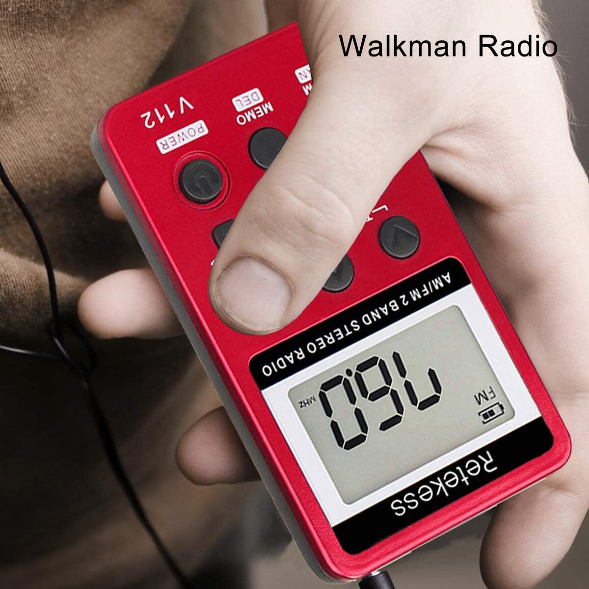 Retekess V112 AM FM Radio Portable Mini Radio with Earphone Pocket Digital Tuning Rechargeable Batteries LCD Display for Walking Jogging. 