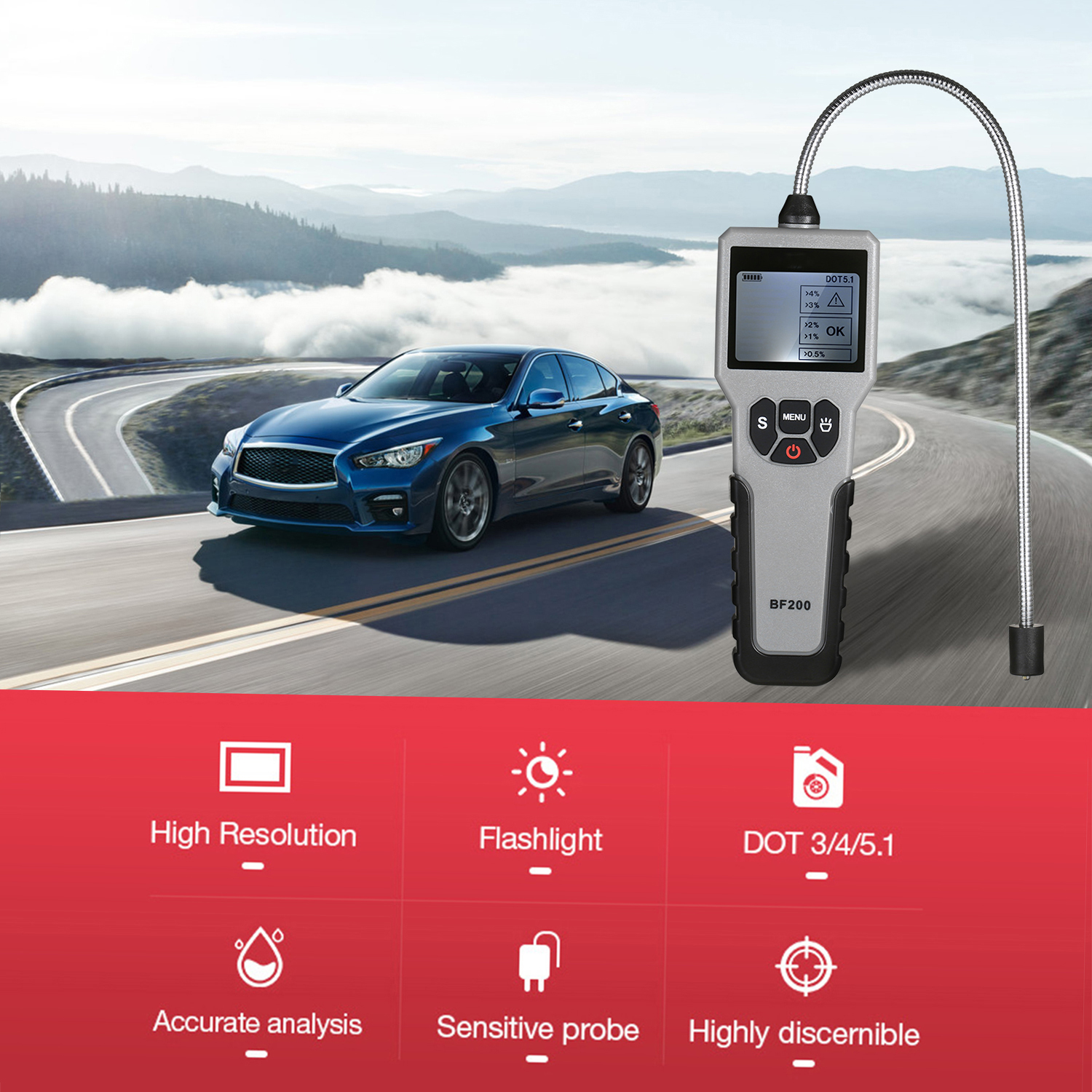 KOGEEK Brake Fluid Tester Automotive Brake Fluid Detector Intelligent Car Brake Fluid Tester Brake Fluid Diagnostic Testing Tool with LCD Screen for Vehicle DOT3 DOT4 DOT5.1. 