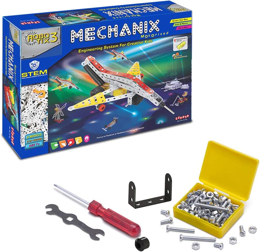 mechanix robotix - 3 can make working model from it for 8 years above of kids -made in india- Multi color 101007. 
