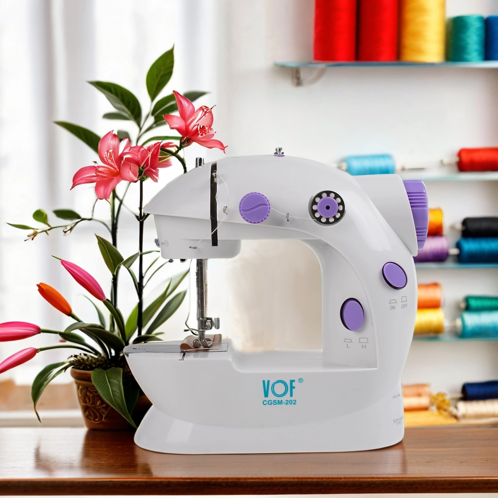 VOF CGSM202 PP Materials Mini Sewing Machine - Dual Speed Portable Mini Electric Pedal Double Threads Rewind Swing Machine. 