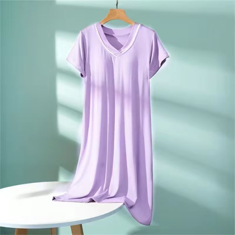 Southeast Asia's hot-selling pajamas women's summer bra pads thin short sleeve solid color nightdresses cross-border Amazon new suits